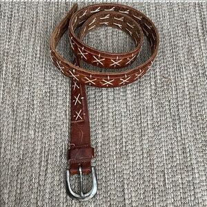 Rugged Leather Western Contrast X Stitched Brown leather belt